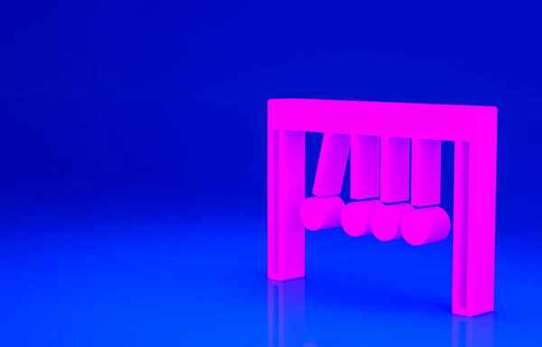 Рожева піктограма маятника ізольована на синьому фоні. Колиска ньютонів. Концепція мінімалізму. 3D ілюстрація 3D рендеринга — стокове фото