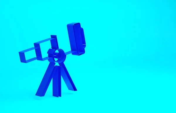 Blue Telescope icon isolated on blue background. Scientific tool. Education and astronomy element, spyglass and study stars. Minimalism concept. 3d illustration 3D render — Stock Photo, Image