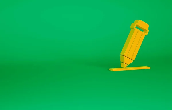 Oranžová tužka s gumovou ikonou izolovanou na zeleném pozadí. Kreslicí a vzdělávací nástroje. Symbol školního úřadu. Minimalismus. 3D ilustrace 3D vykreslení — Stock fotografie