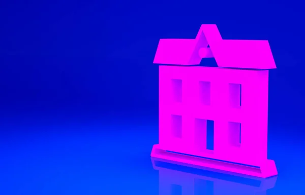 Ícone de edifício Pink School isolado no fundo azul. Conceito de minimalismo. 3D ilustração 3D render — Fotografia de Stock