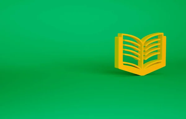 Иконка книги Orange Open выделена на зеленом фоне. Концепция минимализма. 3D-рендеринг — стоковое фото