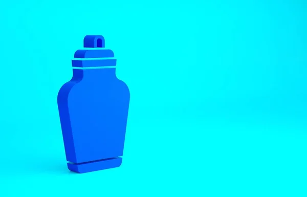 Ícone de urna funerária azul isolado no fundo azul. Cremação e enterro recipientes, vasos de columbário, frascos e vasos com cinzas. Conceito de minimalismo. 3D ilustração 3D render — Fotografia de Stock