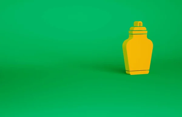 Narancs temetkezési urna ikon elszigetelt zöld alapon. Hamvasztási és temetési konténerek, kolumbárium vázák, üvegek és hamuval teli edények. Minimalizmus koncepció. 3d illusztráció 3D render — Stock Fotó