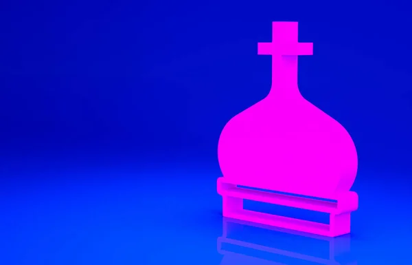Roze christelijke kerktoren pictogram geïsoleerd op blauwe achtergrond. Religie van de kerk. Minimalisme concept. 3d illustratie 3D renderen — Stockfoto