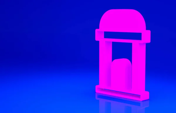 핑크 올드 크리스탈 아이콘은 푸른 배경에 분리되어 있다. 묘지의 상징. 죽은 자의 장례식을 위해 무덤이나 지하실에 숨어 있다. 미니멀리즘의 개념입니다. 3d 삽화 3D 렌더링 — 스톡 사진