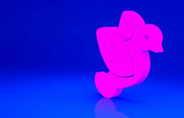 Ikona Różowego Gołębia na niebieskim tle. Koncepcja minimalizmu. Ilustracja 3D 3D renderowania — Zdjęcie stockowe