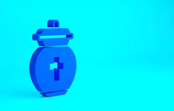 Blaues Urnensymbol auf blauem Hintergrund. Feuerbestattungs- und Bestattungsgefäße, Kolumbarienvasen, Gefäße und Töpfe mit Asche. Minimalismus-Konzept. 3D Illustration 3D Renderer — Stockfoto