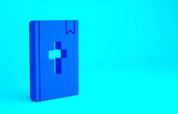 Ícone do livro da Bíblia Sagrada azul isolado no fundo azul. Conceito de minimalismo. 3D ilustração 3D render — Fotografia de Stock