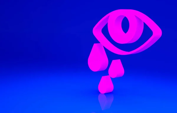 Pinkfarbenes Tränenauge-Symbol auf blauem Hintergrund. Minimalismus-Konzept. 3D Illustration 3D Renderer — Stockfoto