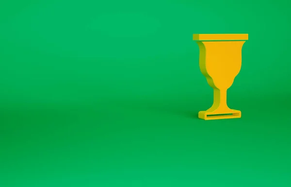橙色基督教圣杯图标孤立在绿色背景。基督教的象征。复活节快乐最低纲领的概念。3D渲染3D插图 — 图库照片