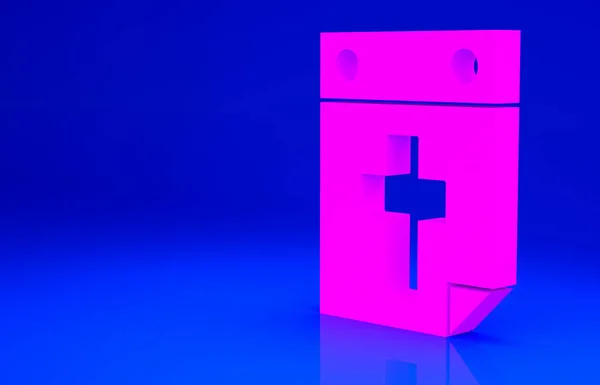 핑크 달력의 죽음의 아이콘은 푸른 배경에서 분리되었다. 미니멀리즘의 개념입니다. 3d 삽화 3D 렌더링 — 스톡 사진