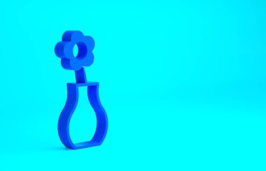 Mavi arkaplanda vazo simgesindeki mavi çiçek izole edildi. Minimalizm kavramı. 3d illüstrasyon 3B canlandırma