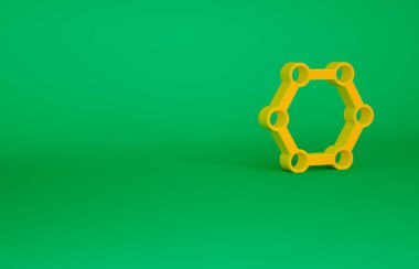Turuncu molekül simgesi yeşil arkaplanda izole edildi. Kimya moleküllerinin yapısı, fen öğretmenlerinin yenilikçi eğitim posteri. Minimalizm kavramı. 3d illüstrasyon 3B canlandırma