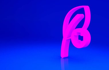 Pembe Yaprak simgesi mavi arkaplanda izole edildi. İşaret bırakıyor. Taze doğal ürün sembolü. Minimalizm kavramı. 3d illüstrasyon 3B canlandırma