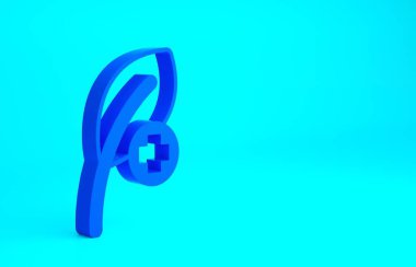 Mavi Yaprak simgesi mavi arkaplanda izole edildi. İşaret bırakıyor. Taze doğal ürün sembolü. Minimalizm kavramı. 3d illüstrasyon 3B canlandırma