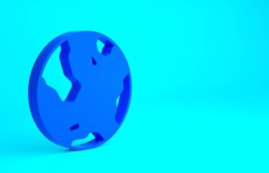 Mavi Yeryüzü ikonu mavi arkaplanda izole edilmiş. Dünya ya da Dünya işareti. Küresel internet sembolü. Geometrik şekiller. Minimalizm kavramı. 3d illüstrasyon 3B canlandırma