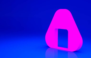 Mavi arkaplanda izole edilmiş pembe suşi simgesi. Geleneksel Japon yemekleri. Minimalizm kavramı. 3d illüstrasyon 3B canlandırma