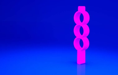 Ahşap çubuk ikonunda pembe köfteler mavi arka planda izole edilmiş. Etli şiş. Minimalizm kavramı. 3D illüstrasyon 3B render Vektörü
