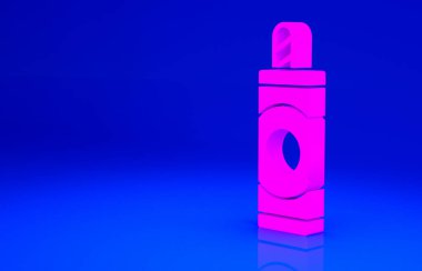 Mavi arkaplanda izole edilmiş pembe Firework simgesi. Eğlence partisi anlayışı. Patlayıcı havai fişek sembolü. Minimalizm kavramı. 3d illüstrasyon 3B canlandırma