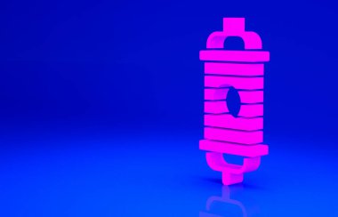 Pembe Çin kağıt fener ikonu mavi arkaplanda izole edilmiş. Minimalizm kavramı. 3d illüstrasyon 3B canlandırma