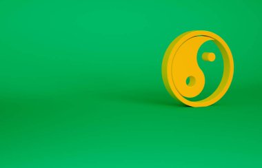 Turuncu Yin Yang sembolü uyum ve denge simgesi yeşil arka planda izole edildi. Minimalizm kavramı. 3d illüstrasyon 3B canlandırma