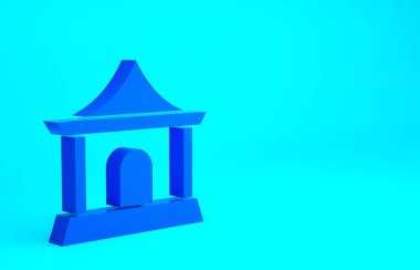 Mavi Çin ev ikonu mavi arka planda izole edilmiş. Minimalizm kavramı. 3d illüstrasyon 3B canlandırma