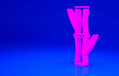 Mavi arkaplanda izole edilmiş pembe Bambu simgesi. Minimalizm kavramı. 3d illüstrasyon 3B canlandırma