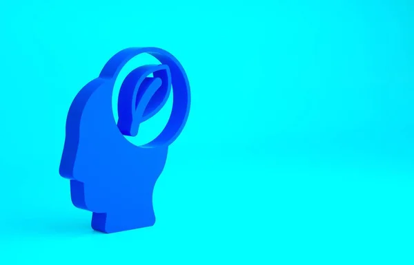 Blauer Menschenkopf mit Blattsymbol auf blauem Hintergrund. Minimalismus-Konzept. 3D Illustration 3D Renderer — Stockfoto