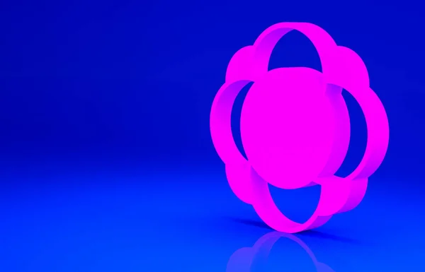 Różowa ikona molekularna izolowana na niebieskim tle. Struktura molekuł w chemii, nauczycieli przedmiotów ścisłych innowacyjny plakat edukacyjny. Koncepcja minimalizmu. Ilustracja 3D 3D renderowania — Zdjęcie stockowe