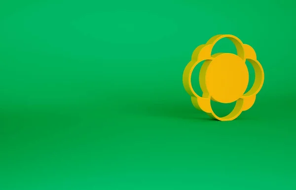 Icono de la molécula naranja aislado sobre fondo verde. Estructura de moléculas en química, profesores de ciencias innovador cartel educativo. Concepto minimalista. 3D ilustración 3D render — Foto de Stock