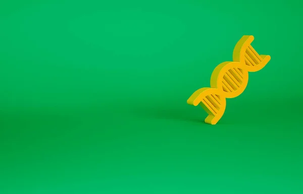 Ícone símbolo de DNA laranja isolado no fundo verde. Conceito de minimalismo. 3D ilustração 3D render — Fotografia de Stock