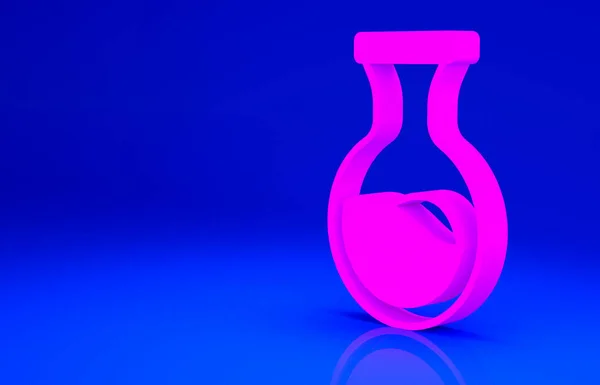 Pink Test tube and flask chemical laboratory test icon isolated on blue background. Signo de cristalería del laboratorio. Concepto minimalista. 3D ilustración 3D render — Foto de Stock