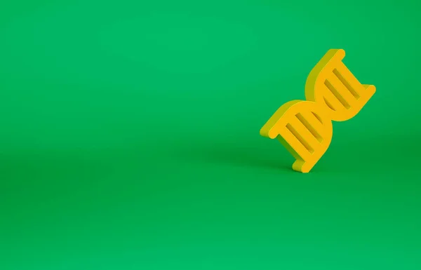Ícone símbolo de DNA laranja isolado no fundo verde. Conceito de minimalismo. 3D ilustração 3D render — Fotografia de Stock