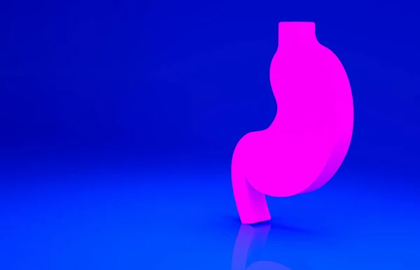 Rózsaszín emberi gyomor ikon elszigetelt kék alapon. Minimalizmus koncepció. 3d illusztráció 3D render — Stock Fotó