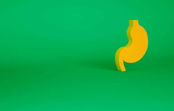 Ícone de estômago humano laranja isolado no fundo verde. Conceito de minimalismo. 3D ilustração 3D render — Fotografia de Stock