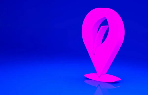 Rózsaszín Helyszín levél ikon elszigetelt kék háttér. Ökoenergia-koncepció. Alternatív energia koncepció. Minimalizmus koncepció. 3d illusztráció 3D render — Stock Fotó