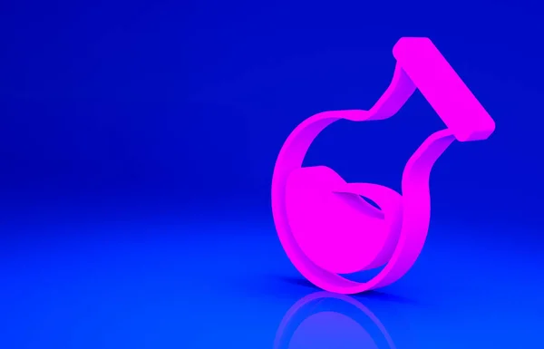 Pink Test tube and flask chemical laboratory test icon isolated on blue background. Signo de cristalería del laboratorio. Concepto minimalista. 3D ilustración 3D render —  Fotos de Stock