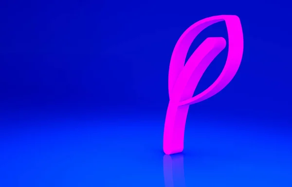 Ikona Pink Leaf na niebieskim tle. Pozostawia znak. Świeży naturalny symbol produktu. Koncepcja minimalizmu. Ilustracja 3D 3D renderowania — Zdjęcie stockowe