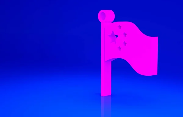 Прапор рожевого Китаю на флагштоку ізольований на синьому фоні. Концепція мінімалізму. 3D-рендеринг — стокове фото