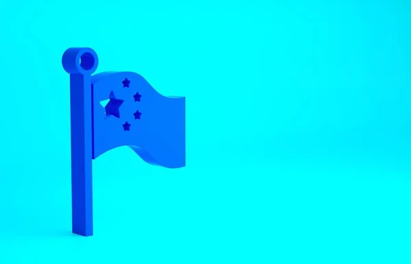 青い背景に隔離された旗竿のアイコンの青い中国国旗。最小限の概念。3Dイラスト3Dレンダリング — ストック写真