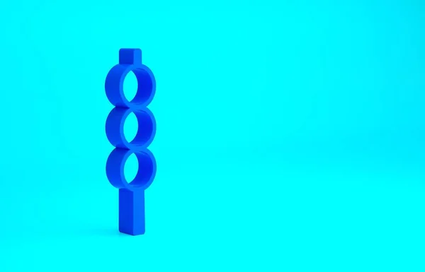 파란 막대 모양의 아이콘 위의 파란 미트볼은 파란 배경에 고립되어 있습니다. 고기묻은 채로 요. 미니멀리즘의 개념입니다. 3d 일러스트 3D 렌더링 Vector — 스톡 사진