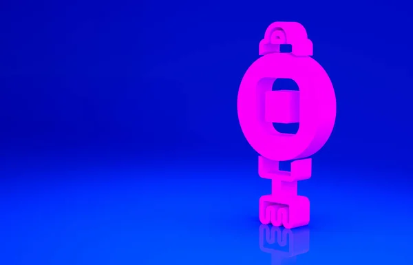 Pinkfarbenes chinesisches Papierlaternensymbol auf blauem Hintergrund. Minimalismus-Konzept. 3D Illustration 3D Renderer — Stockfoto