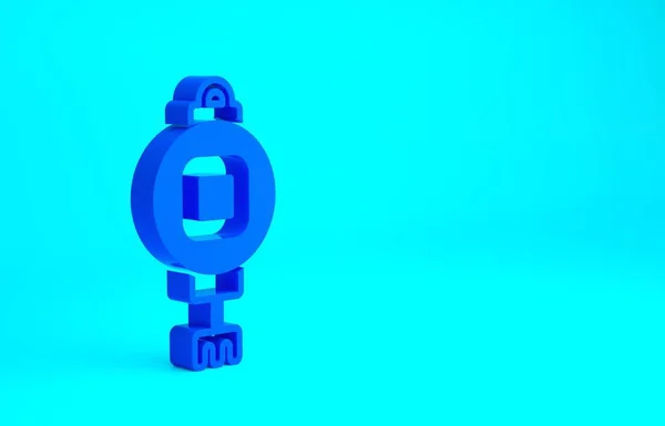 Icona della lanterna di carta cinese blu isolata su sfondo blu. Concetto minimalista. Illustrazione 3d rendering 3D — Foto Stock