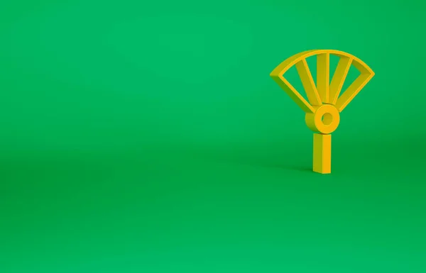 Naranja Papel tradicional chino o japonés plegable icono del ventilador aislado sobre fondo verde. Concepto minimalista. 3D ilustración 3D render — Foto de Stock