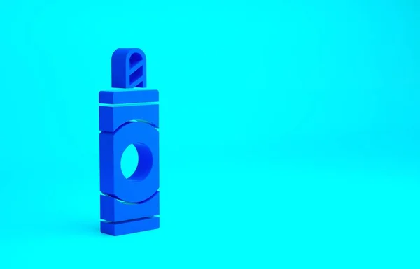 Ícone de fogo de artifício azul isolado no fundo azul. Conceito de festa divertida. Símbolo pirotécnico explosivo. Conceito de minimalismo. 3D ilustração 3D render — Fotografia de Stock