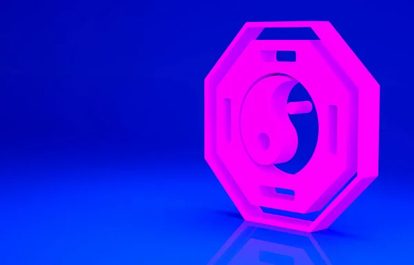 Rosa Yin Yang symbol för harmoni och balans ikon isolerad på blå bakgrund. Minimalistiskt koncept. 3D-återgivning för 3D — Stockfoto