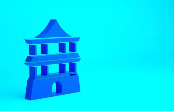 Blauw Traditioneel Chinees huis icoon geïsoleerd op blauwe achtergrond. Minimalisme concept. 3d illustratie 3D renderen — Stockfoto