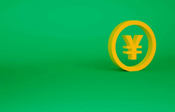 Πορτοκαλί κινεζική Yuan νόμισμα σύμβολο εικονίδιο απομονώνονται σε πράσινο φόντο. Χρήματα. Τραπεζικό συνάλλαγμα. Σύμβολο μετρητών. Μινιμαλιστική έννοια. 3d απεικόνιση 3D καθιστούν — Φωτογραφία Αρχείου