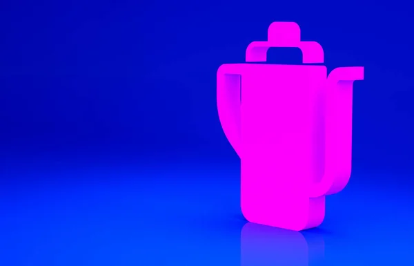 粉色中国传统茶道的象征,在蓝色背景下被隔离开来.茶壶加杯子。最低纲领的概念。3D渲染3D插图 — 图库照片