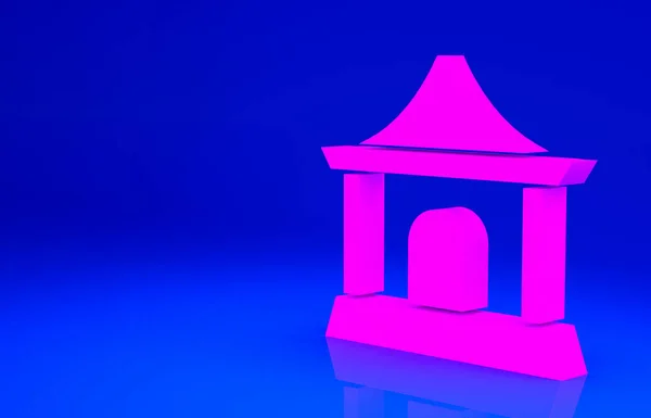 Różowy tradycyjny chiński dom ikona izolowane na niebieskim tle. Koncepcja minimalizmu. Ilustracja 3D 3D renderowania — Zdjęcie stockowe